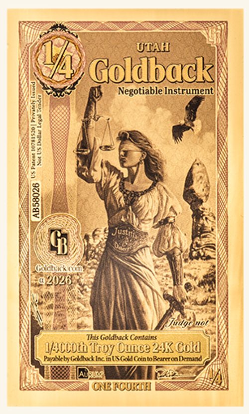 Utah refresh 1/4 Goldback - Justitia - Front